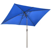 Outsunny 6.5x10ft Patio Umbrella, Rectangle Market Umbrella with Aluminum Frame and Crank Handle, Garden Parasol Outdoor Sunshade Canopy, Dark Blue(m-2)