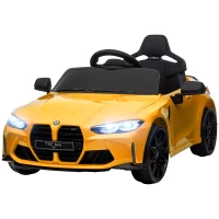 Qaba BMW M4 Licensed 12V Ride on Car, Kids Car w/ Remote Control, Suspension, Handle Attachment, LED Lights, Music, Yellow(m-1)