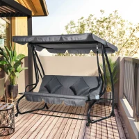 Outsunny 3-Seat Outdoor Patio Swing Chair, Converting Flatbed, Outdoor Swing Glider with Adjustable Canopy, Removable Cushion and Pillows, for Porch, Garden, Poolside, Backyard, Gray(m-2)