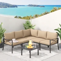 Outsunny 6-Piece Patio L-Shaped Sofa Conversation Set with Coffee Table, Water-Fighting Materials, & Comfort, Beige(m-9)