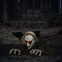 HOMCOM 66" Outdoor Halloween Decoration Crawling Zombie, Animated Prop Decor with Sound Activated, Light Up Eyes(m-1)