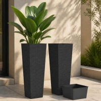 Outsunny 32 Inch Tall Planters for Outdoor Plants, Set of 2 Plastic Flower Pots with Drainage Holes, Black(m-8)