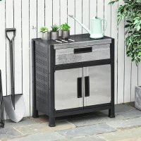 Outsunny Storage Sheds Outdoor Cabinet for Garden Tool with Adjustable Shelves, Ample Drawer with Waterproof PP & Galvanized Steel for Indoor/Outdoor Use(m-10)