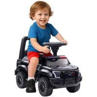 Aosom Kids Push Ride On Car with Working PA System and Horn, Police Truck Style Foot-to-Floor Sliding Car, Black(m-1)