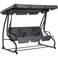 Outsunny 3-Seat Outdoor Patio Swing Chair, Converting Flatbed, Outdoor Swing Glider with Adjustable Canopy, Removable Cushion and Pillows, for Porch, Garden, Poolside, Backyard, Gray(m-1)