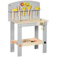 Qaba Wooden Kids Tool Bench with 31 Piece Kids Tool Kit, Workbench Playset, Construction Work Shop Toy for Girls and Boys Ages 3-6 with Storage Shelf(m-1)