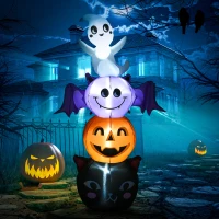 HOMCOM 6FT Halloween Inflatable Ghost Bat Pumpkin Black Cat Pole W/ LED Lights(m-2)