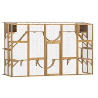 PawHut Catio Playground Cat Window Box Outside Enclosure for Multiple Cats w/ Shelves & Bridges, Yellow(m-11)