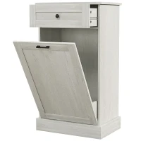HOMCOM Kitchen Tilt Out Trash Bin Cabinet Free Standing Storage Cabinet with Drawer, Light Gray(m-1)