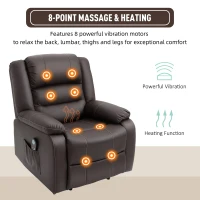 HOMCOM Vibrating Massage PU Leather Recliner Chair with Footrest, Remote Control, and 8 Massaging Points, Brown(m-4)