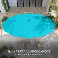 Outsunny Patio Umbrella, 15' Steel Rectangular Outdoor Double Sided Market Umbrella with Base, Sun Protection & Easy Crank, Blue(m-4)