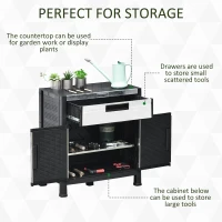 Outsunny Storage Sheds Outdoor Cabinet for Garden Tool with Adjustable Shelves, Ample Drawer with Waterproof PP & Galvanized Steel for Indoor/Outdoor Use(m-6)