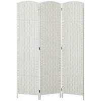 HOMCOM Room Divider, 3 Panel Folding Privacy Screen, 6FT Tall Portable Weave Partition Wall Divider for Bedroom, White(m-1)