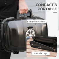 Outsunny 14" Portable Grill, Small Charcoal Grill for Outdoor Cooking, BBQ, Camping, Enamel Coated, Folding Legs, Black(m-7)