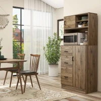 HOMCOM 70" Buffet Hutch with 3 Drawers, Kitchen Pantry with Sliding Door, Large Cabinet and Adjustable Shelves, Walnut(m-2)