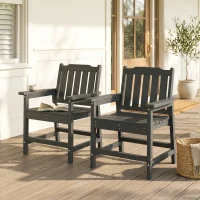 Outsunny 2 Piece All-Weather Patio Chairs, HDPE Patio Dining Chair Set, Heavy Duty Wood-Like Outdoor Furniture, Gray(m-10)