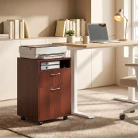 HOMCOM Mobile Storage Cabinet Organizer with Drawer and Cabinet, Printer Stand with Castors, Brown(m-2)
