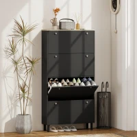 HOMCOM Narrow Shoe Cabinet with 4 Flip Drawers, Shoe Storage Cabinet with Adjustable Shelves, Holds 24–32 Pairs, Black(m-1)