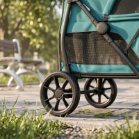 PawHut 3 Wheel Pet Stroller with Easy One-Click Quick Fold, Mesh Window, Washable Cushion, for Medium Dogs, Dark Green(m-9)