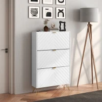 HOMCOM Modern Shoe Storage Cabinet with 3 Flip Drawers for 18 Pairs, Narrow Shoe Organizer for Entryway, Hallway, White(m-8)
