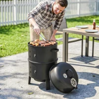 Outsunny 3-in-1 Vertical Charcoal Smoker with 2 Grill Grates, Built-in Thermometer, Adjustable Vent, 2 Doors(m-1)