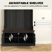 HOMCOM 3-in-1 Hall Tree with Shoe Storage, Coat Rack with Bench, Entryway Furniture with Five Hooks, Black Wood Grain(m-7)