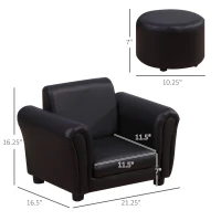 Qaba Kids Sofa Set with Footstool, Upholstered Armchair for Kids 18M+, Baby Sofa for Playroom, Children's Bedroom, Nursery Room, Black(m-3)