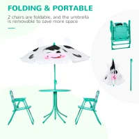 Outsunny Kids Table and Chair Set, Outdoor Folding Garden Furniture, Picnic Table for Patio Backyard, with Removable & Height Adjustable Sun Umbrella, White(m-4)