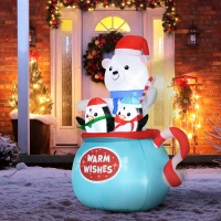 Outsunny 5ft Christmas Inflatables Outdoor Decorations Blessed Polar Bear and Penguins in the Cup(m-2)