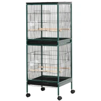 PawHut Large Bird Cage with 1.7 ft. Width for Wingspan, Bird Aviary Indoor with Multi-Door Design, Fit for a Canary, Finch, Conure, 55", Green(m-11)