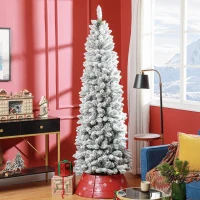 HOMCOM 7ft Pencil Christmas Tree, Flocked Tree with 687 Branch Tips and Metal Base for Home, Indoor, Holiday(m-1)
