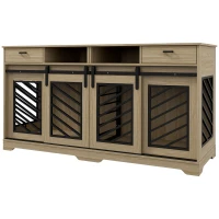PawHut Modern Dog Kennel Furniture with Removable Divider, Storage, Drawers for 2 Medium Dogs or 1 Large Dog, Oak(m-1)