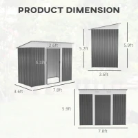 Outsunny 8' x 3.5' Metal Lean to Garden Shed, Outdoor Storage Shed, Garden Tool House with Double Sliding Doors, 2 Air Vents for Backyard, Patio, Lawn, Gray(m-4)