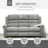 HOMCOM 3 Seater Recliner Sofa with Manual Pull Tab, Fabric Reclining Sofa, RV Couch, Home Seating, Gray(m-6)