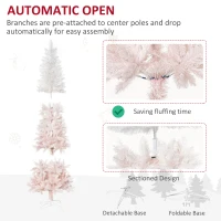 HOMCOM 7' Tall Unlit Pencil Fir Artificial Christmas Tree with Realistic Branches and Steel Base, Pink and White(m-5)
