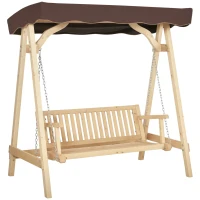 Outsunny Wooden Porch Swing Bench, 2-Seater Outdoor Swing Glider with Adjustable Canopy, Adjustable Hanging Chains, A-Frame, for Garden, Poolside, Backyard, Brown(m-1)
