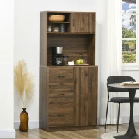 HOMCOM 70" Buffet Hutch with 3 Drawers, Kitchen Pantry with Sliding Door, Large Cabinet and Adjustable Shelves, Walnut(m-10)