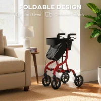 HOMCOM Foldable Rollator Walker with Seat for Seniors, Lightweight Rolling Walker with Adjustable Handles, Red(m-7)