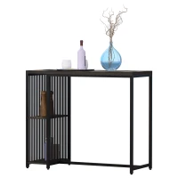 HOMCOM Industrial Steel Tube Bar Table with Wood Top, Steel Frame, 2-Tier Storage Shelf, Adjustable Footpad, Pub Table for Kitchen Dining Room, Walnut(m-11)