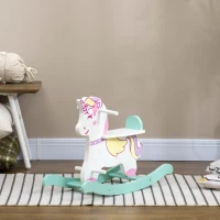 Qaba Wooden Rocking Horse Toddler Rocker Ride On Unicorn for 1-3 Years Old Baby Toy Girl and Boy Gift(m-10)