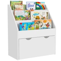 Qaba Kids Bookshelf with 3 Tier Display Shelves, Drawer for Nursery, White(m-9)