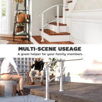 Outsunny 1-3 Step Metal Handrails for Outdoor Steps, Porch Deck Stair Railing with Installation Kit for Concrete Steps, White(m-7)