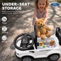 Qaba Toddler Car Licensed Ford Raptor with Headlights, Horn, Under Seat Storage, Anti-Tip Design for 18-36 Months, White(m-7)