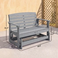 Outsunny Patio Glider Bench w/ HDPE Slatted Double Rocking Chair, Light Gray(m-3)