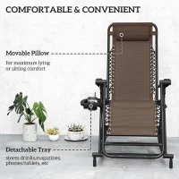 Outsunny Outdoor Rocking Chairs, Foldable Reclining Zero Gravity Lounge Rocker with Pillow, Cup & Phone Holder, Combo Design with Folding Legs, Brown(m-5)