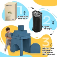 Qaba 12-Piece Modular Kids Play Couch Building Fort for Playroom Bedroom, Convertible Kids Sofa, Blue(m-7)