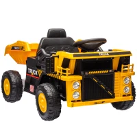 Qaba 12V Kids Ride on Dump Truck, Electric UTV w/ Electric Dump Bed, Shovel Spring Suspension & Music Player(m-1)