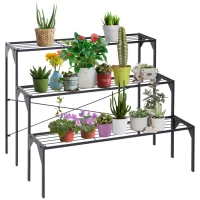 Outsunny Outdoor Plant Stand, 3 Tier Flower Stand, Metal Plant Shelf for Indoor Home & Outdoor Patio Balcony Yard Use(m-1)