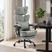 HOMCOM High Back Vibration Massage Office Chair, Heated Reclining PU Leather Computer Chair with Headrest, Gray(m-2)