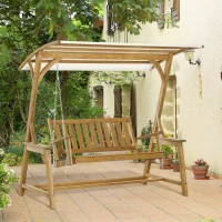 Outsunny 2 Seater Patio Swing Chair with Canopy and Hanging Chains, Wooden Porch Swing Glider, Outdoor Swing Loveseat, for Garden, Poolside, Backyard(m-2)